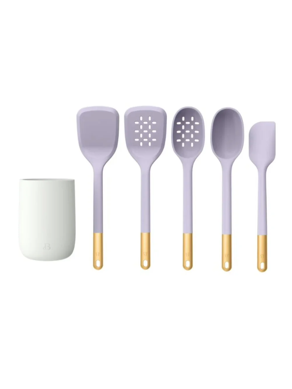 Beautiful 6pc Kitchen Silicone Tools Set Ceramic Crock Drew Barrymore, Lavender